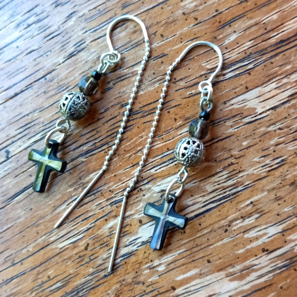 Handmade Crystal Cross Dangle Earrings!!!!